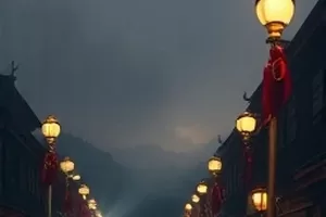 《第七次日落》科幻剧封面，逆光中的城市天际线